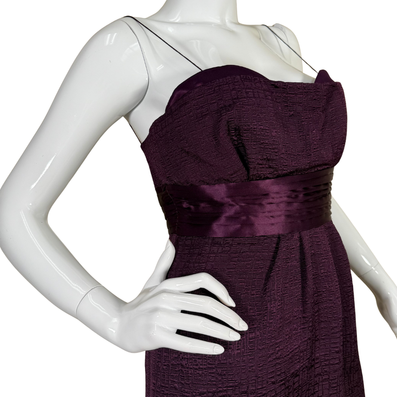 Load image into Gallery viewer, Elie Tahari Seep Plum Strapless Mini Dress is a sophisticated dress with thin spaghetti straps for support
