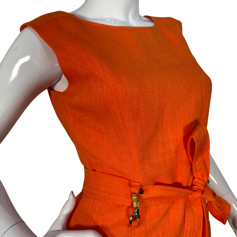 Load image into Gallery viewer, Ellen Tracy Orange Linen Blend Sleeveless Dress
