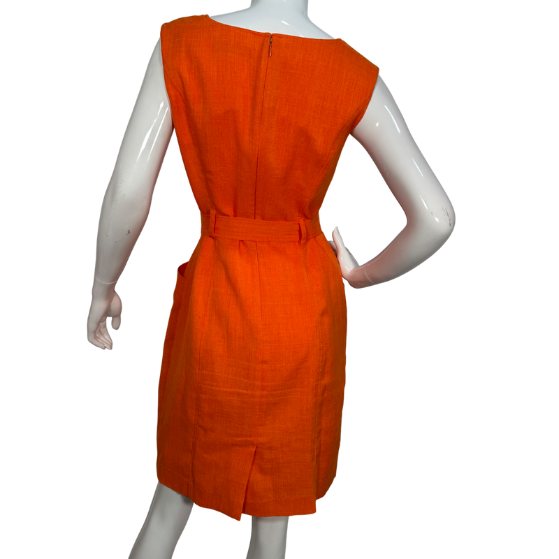 Load image into Gallery viewer, Ellen Tracy Orange Linen Blend Sleeveless Dress
