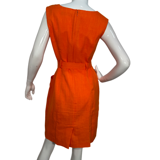 Ellen Tracy Orange Linen Blend Sleeveless Dress