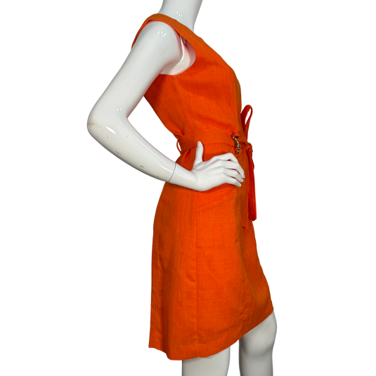 Ellen Tracy Orange Linen Blend Sleeveless Dress