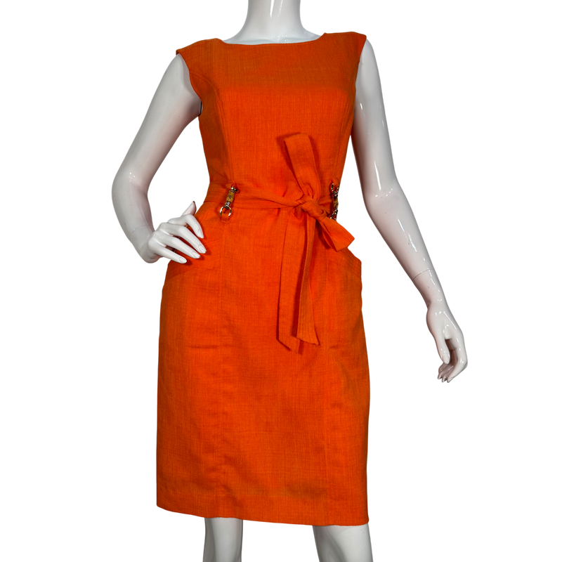 Load image into Gallery viewer, Ellen Tracy Orange Linen Blend Sleeveless Dress

