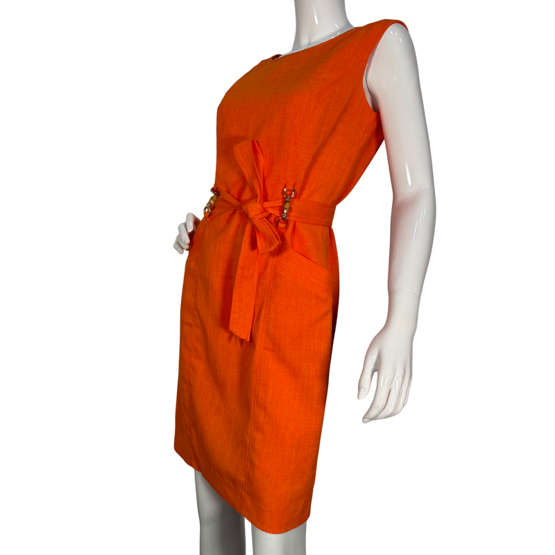 Load image into Gallery viewer, Ellen Tracy Orange Linen Blend Sleeveless Dress

