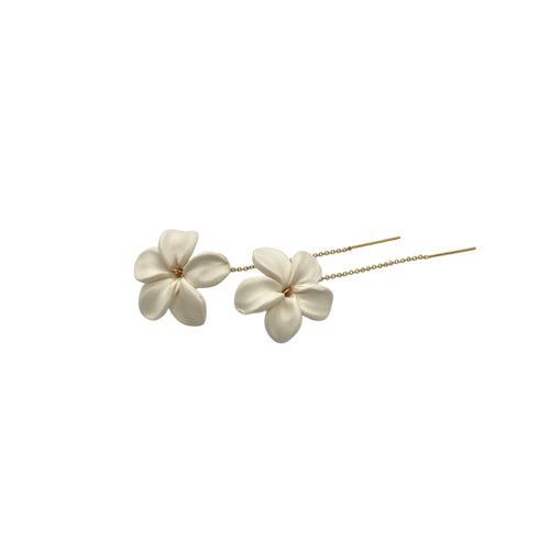White Puakenikeni Threader Earrings