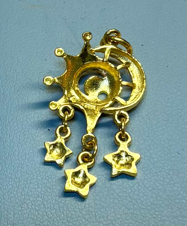 Load image into Gallery viewer, 24K Solid Gold Celestial Moon &amp; Stars Charm (9999 Gold) – Dangling Star Pendant
