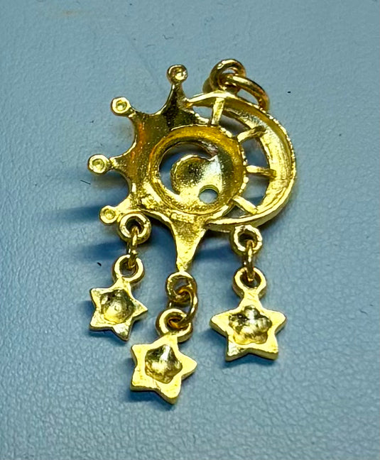 24K Solid Gold Celestial Moon & Stars Charm (9999 Gold) – Dangling Star Pendant