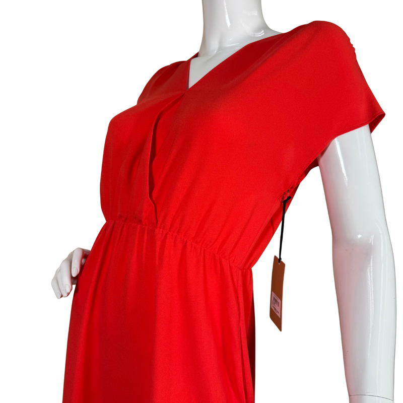 Load image into Gallery viewer, Red dress on a mannequin with a visible tag against a white background
