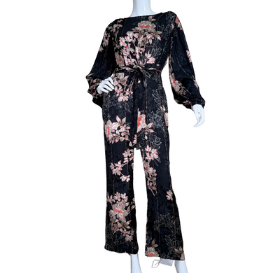 Harlyn by Anthropologie Black Floral Long-Sleeve Jumpsuit