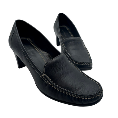 Hush Puppies Madison Black Leather Loafers, still in their original box with packaging - front view