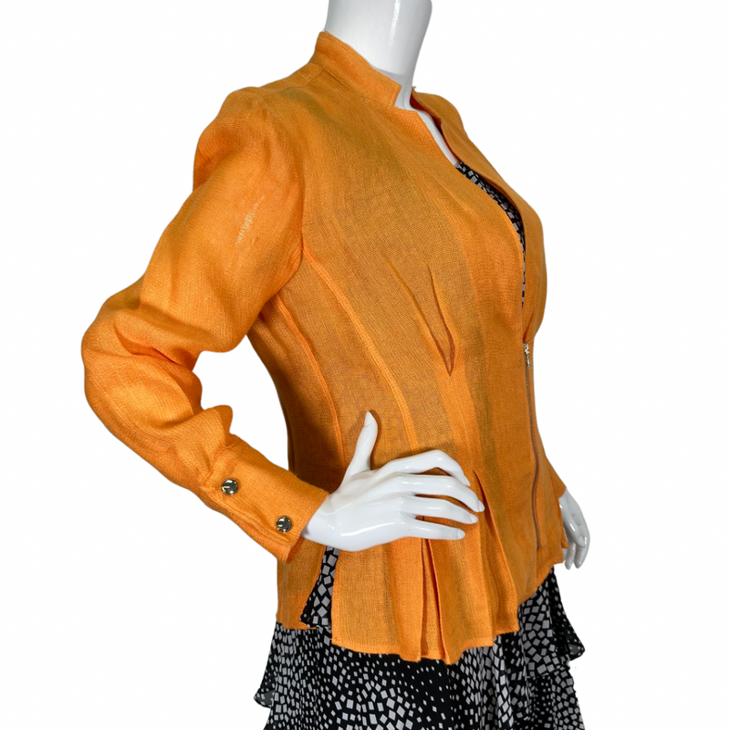 Load image into Gallery viewer,  Per Se Orange Light Jacket is a vibrant and stylish outer layer that adds a pop of color to any ensemble - side view
