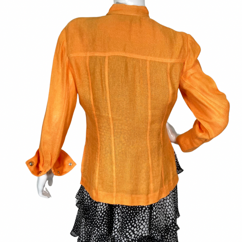 Load image into Gallery viewer,  Per Se Orange Light Jacket is a vibrant and stylish outer layer that adds a pop of color to any ensemble - backside view
