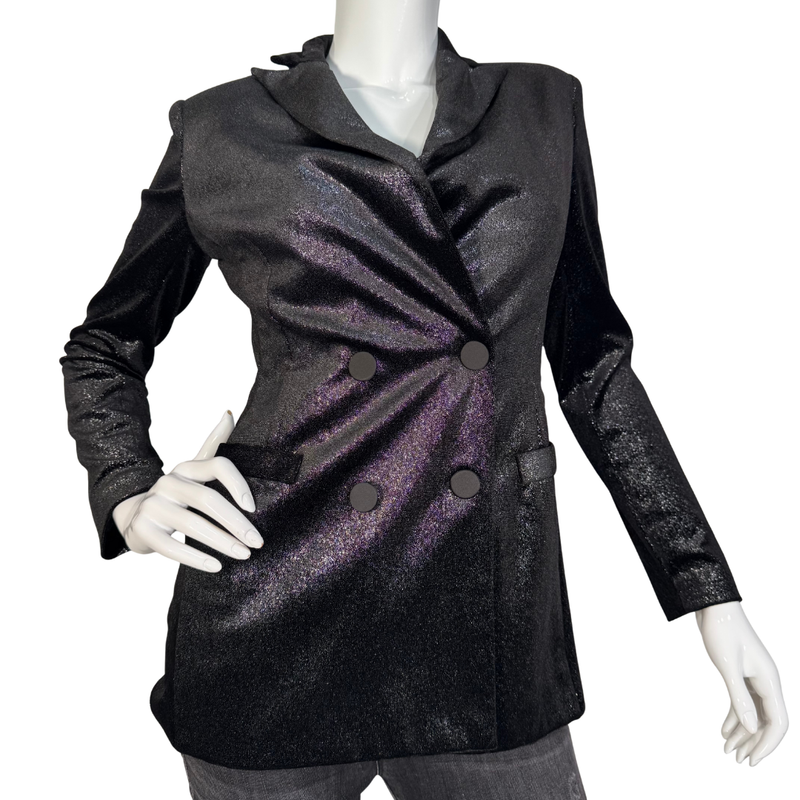 Load image into Gallery viewer, Imperial Black Shimmery Metalic Blazer Jacket
