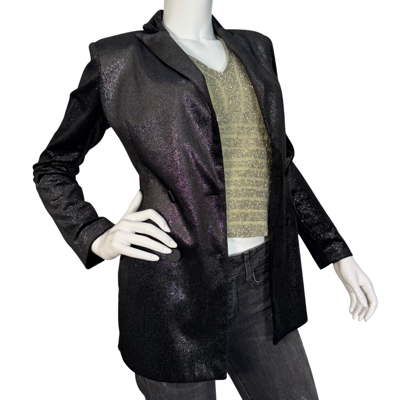 Load image into Gallery viewer, Imperial Black Shimmery Metalic Blazer Jacket

