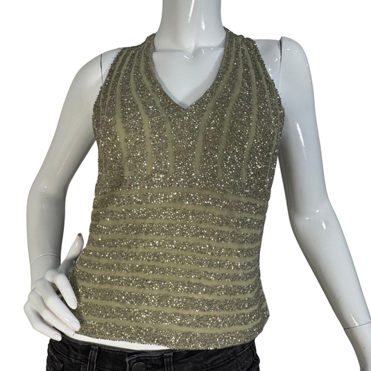 JKara New York Sage Green Beaded Sleeveless Tank Top