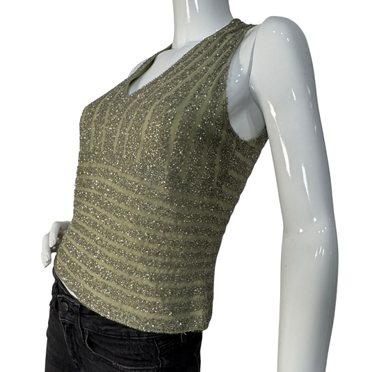 JKara New York Sage Green Beaded Sleeveless Tank Top