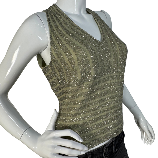 JKara New York Sage Green Beaded Sleeveless Tank Top