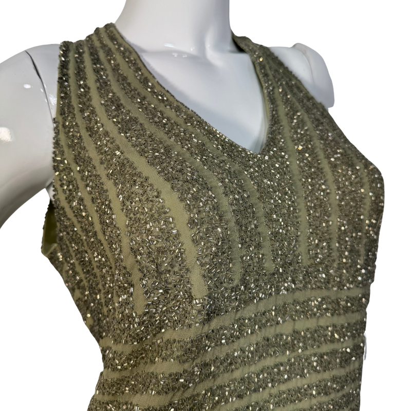 Load image into Gallery viewer, JKara New York Sage Green Beaded Sleeveless Tank Top
