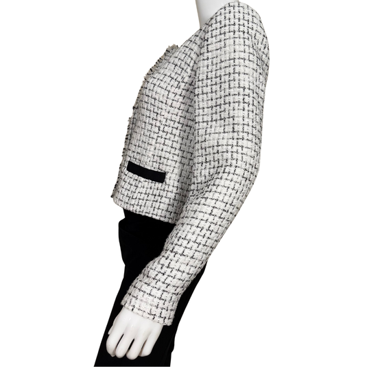 Karl Lagerfeld White and Black Bouclé Textured Jacket
