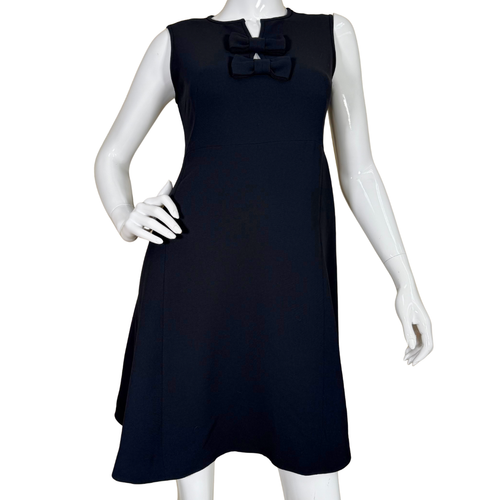 sleek Kate Spade Elegant Black Dress with Double Bow offers effortless sophistication with its gently flared A-line cut and elegant double bow detail at the neckline