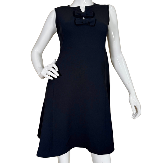 sleek Kate Spade Elegant Black Dress with Double Bow offers effortless sophistication with its gently flared A-line cut and elegant double bow detail at the neckline