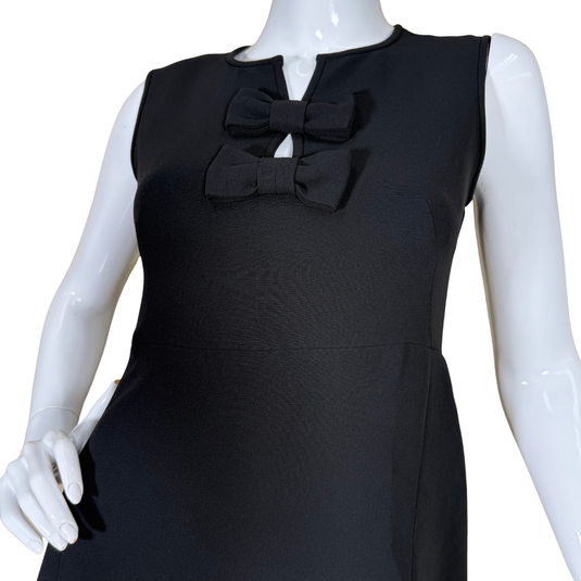 sleek Kate Spade Elegant Black Dress with Double Bow offers effortless sophistication with its gently flared A-line cut and elegant double bow detail at the neckline