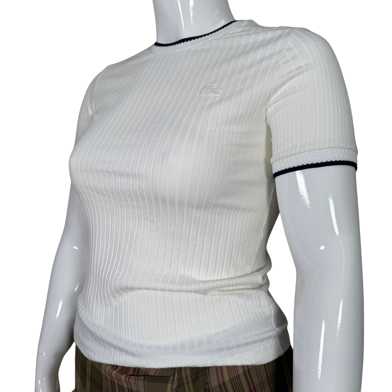 Load image into Gallery viewer, Lacoste White Ribbed Knit Tee with Contrast Trim
