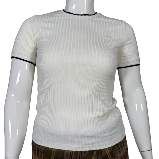 Lacoste White Ribbed Knit Tee with Contrast Trim