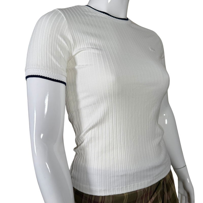 Load image into Gallery viewer, Lacoste White Ribbed Knit Tee with Contrast Trim

