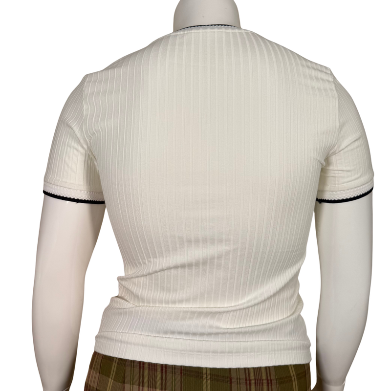 Load image into Gallery viewer, Lacoste White Ribbed Knit Tee with Contrast Trim
