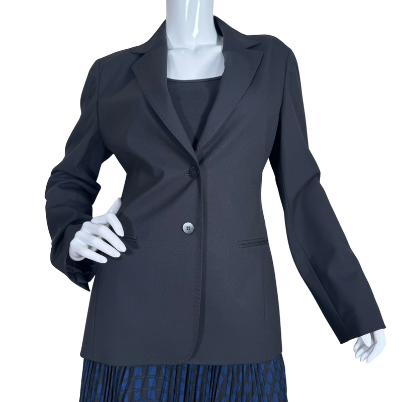Load image into Gallery viewer, Lafayette 148 Classic Black Single-Button Blazer features a sharp notched collar, single-button closure, and two subtle welt pockets.
