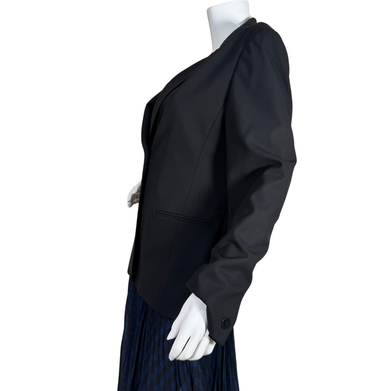 Load image into Gallery viewer, Lafayette 148 Classic Black Single-Button Blazer features a sharp notched collar, single-button closure, and two subtle welt pockets.

