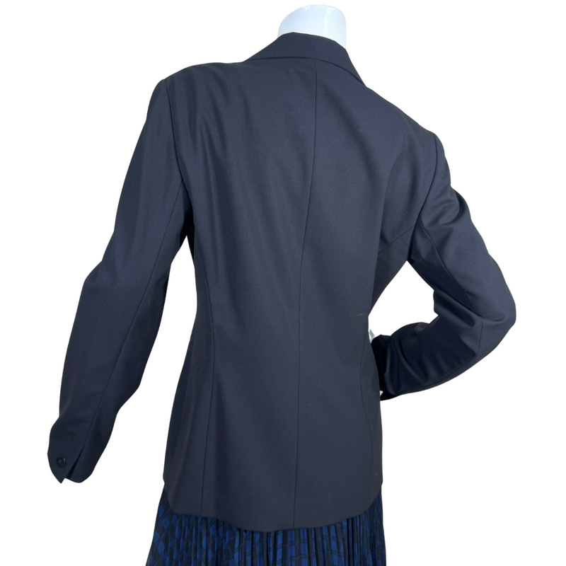 Load image into Gallery viewer, Lafayette 148 Classic Black Single-Button Blazer features a sharp notched collar, single-button closure, and two subtle welt pockets.
