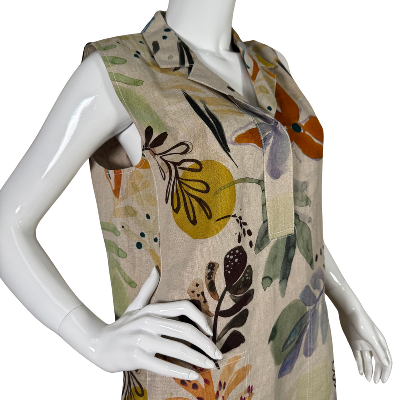 Load image into Gallery viewer, pre-loved Lafayette 148 Linen Dress With Colorful Watercolor Florals with its relaxed fit and breathable fabric, perfect for warm-weather outings
