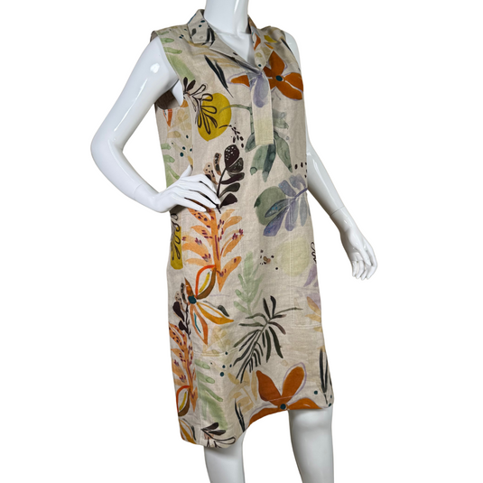 pre-loved Lafayette 148 Linen Dress With Colorful Watercolor Florals with its relaxed fit and breathable fabric, perfect for warm-weather outings