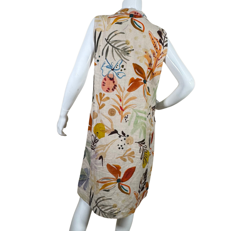 Load image into Gallery viewer, pre-loved Lafayette 148 Linen Dress With Colorful Watercolor Florals with its relaxed fit and breathable fabric, perfect for warm-weather outings
