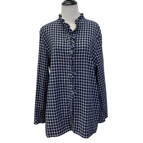 Lafayette 148 Checkered Ruffle Button Down