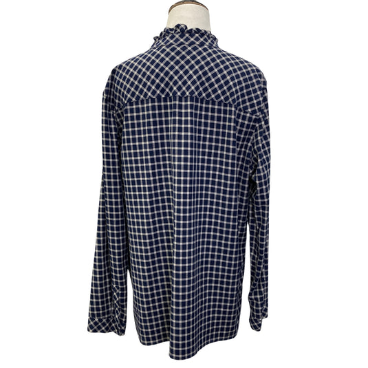 Lafayette 148 Checkered Ruffle Button Down back view