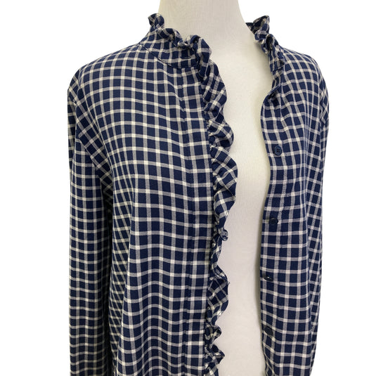 Lafayette 148 Checkered Ruffle Button Down close up