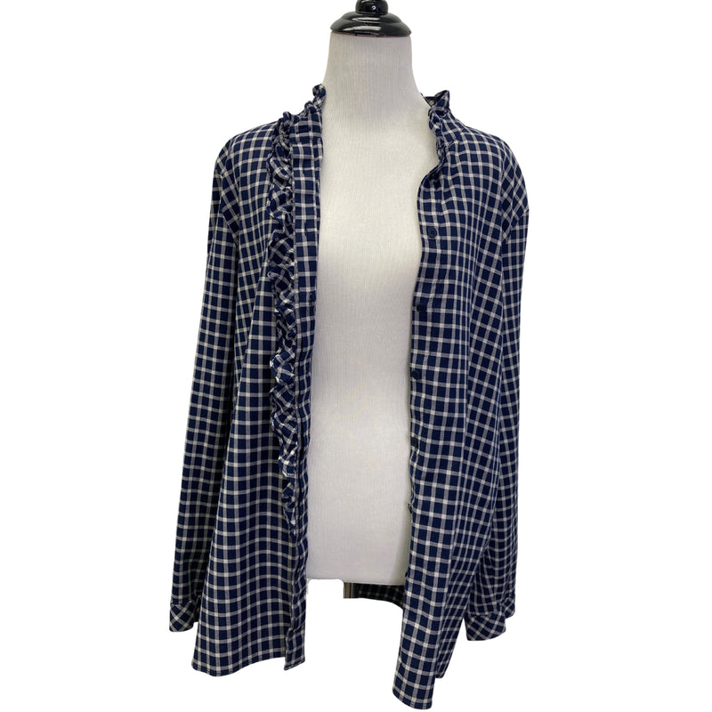 Load image into Gallery viewer, Lafayette 148 Checkered Ruffle Button Down open
