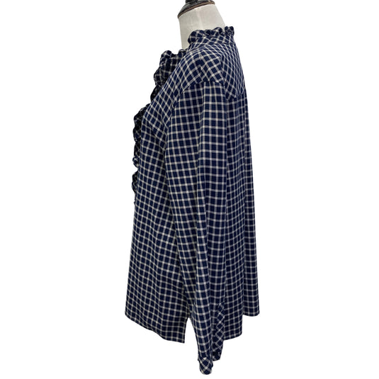 Lafayette 148 Checkered Ruffle Button Down side view