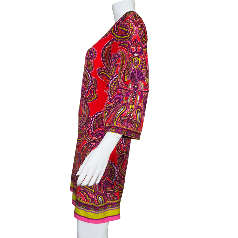Load image into Gallery viewer, pre-loved vibrant Laundry by Shell Segal Colorful Dress with Ornamental Pattern features an intricate paisley-inspired pattern
