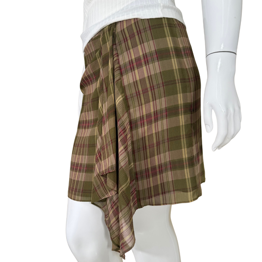 Plaid skirt on a mannequin against a white background