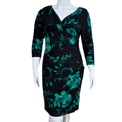 Lauren Ralph Lauren Black V-Neck Dress with Green Flowers