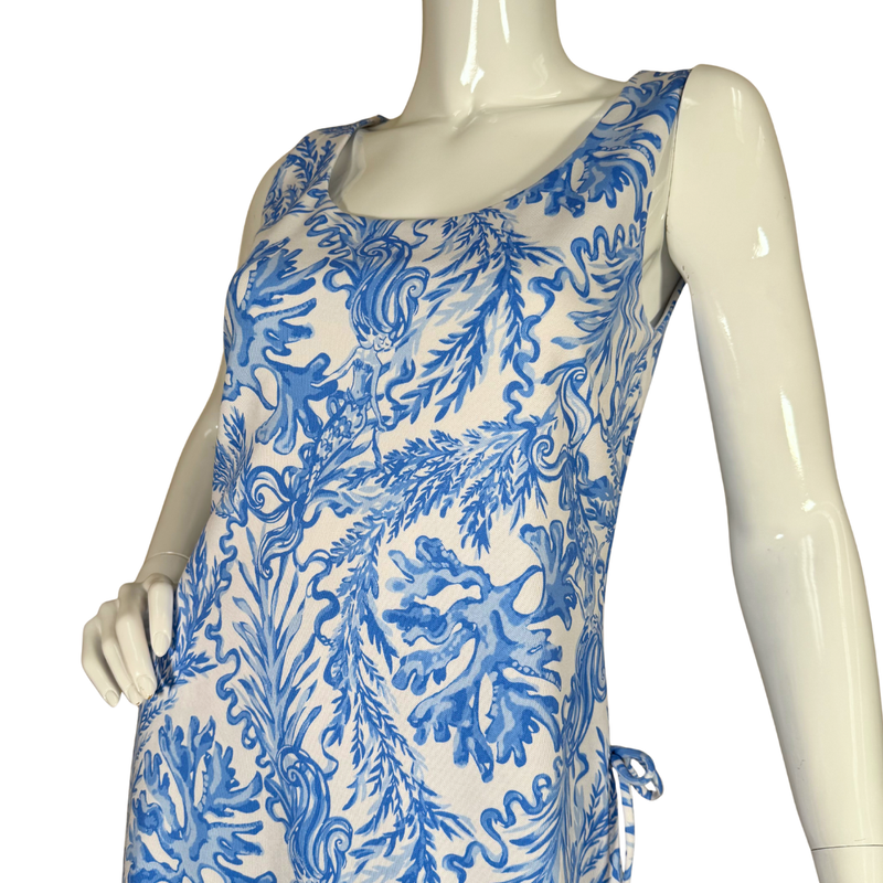 Load image into Gallery viewer, Mannequin wearing a blue and white patterned dress on a white background
