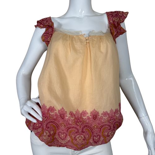 Lucky Brand Peach Sleeveless Boho Top with Embroidered Hem