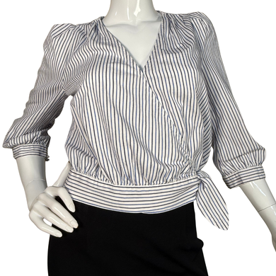 Madewell Stripped Wrap Crop Shirt Top