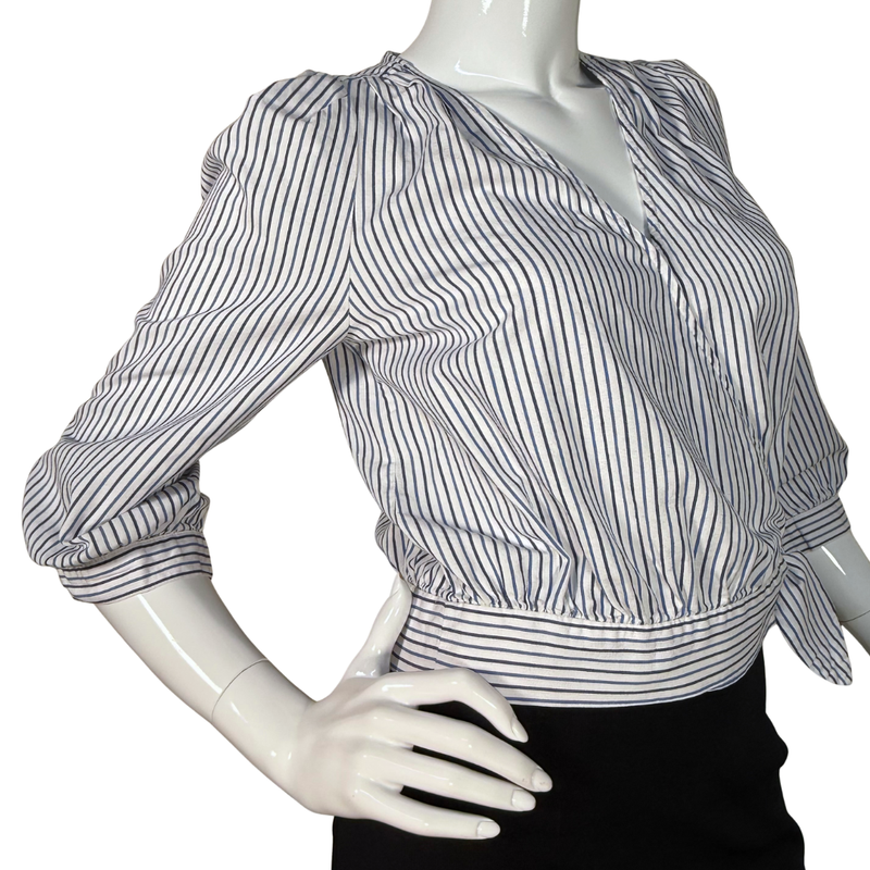 Load image into Gallery viewer, Madewell Stripped Wrap Crop Shirt Top
