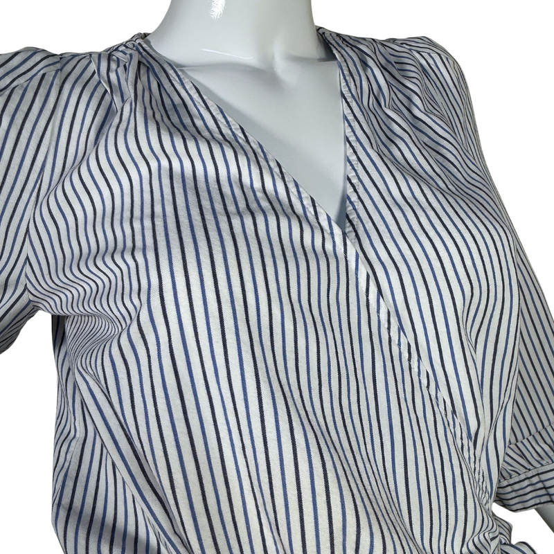 Load image into Gallery viewer, Madewell Stripped Wrap Crop Shirt Top

