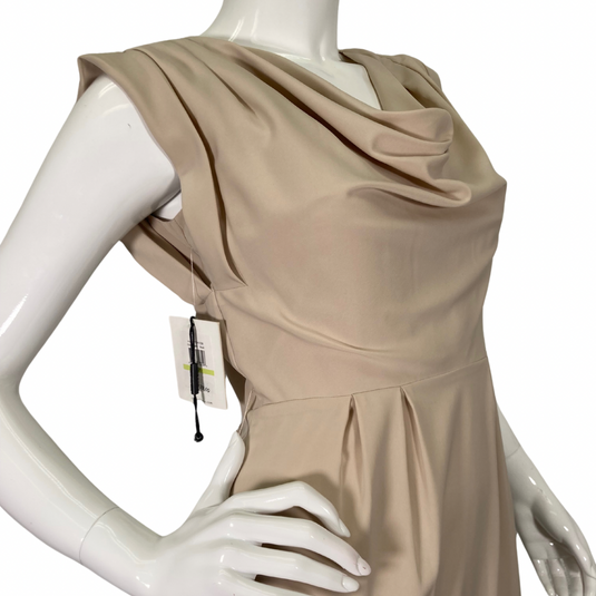 Calvin Klein Sleek Beige Dress, ideal for both professional and formal settings - side view close-up