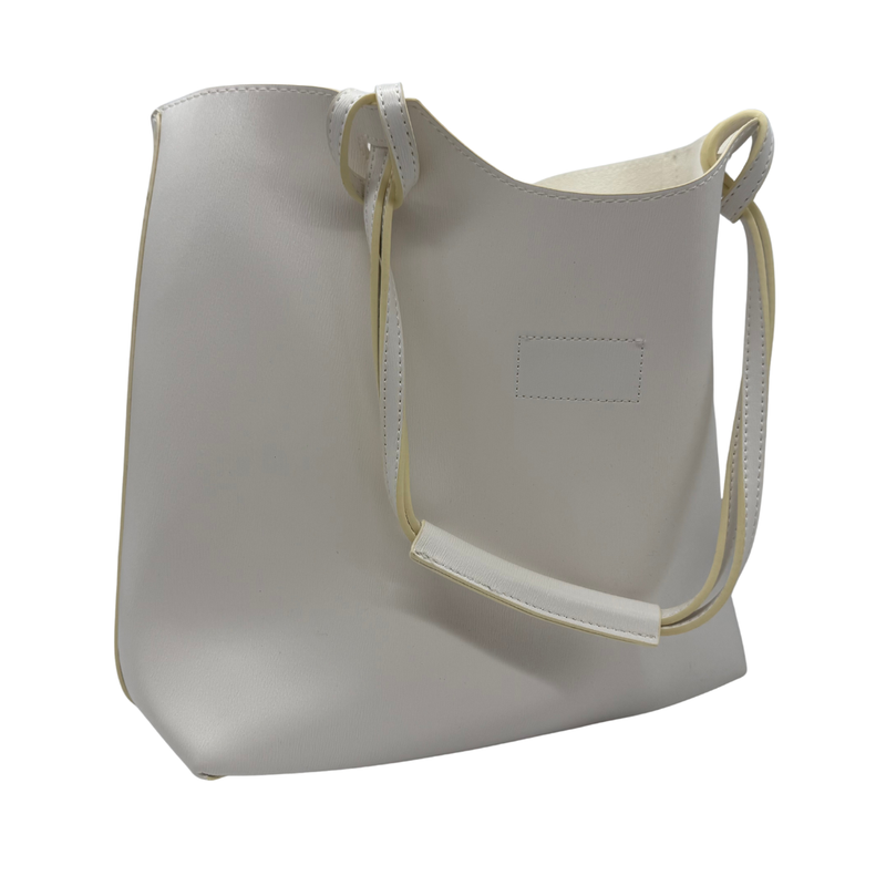 Load image into Gallery viewer, Beige shoulder bag with a small pocket on a white background
